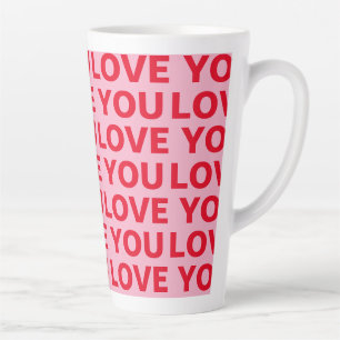 Fancy Romantic Red & Pink Love You Pattern Latte Mug