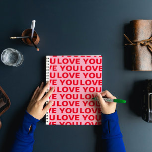 Fancy Romantic Red & Pink Love You Pattern Notebook