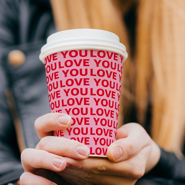 Fancy Romantic Red & Pink Love You Pattern  Paper Cups (Creator Uploaded)