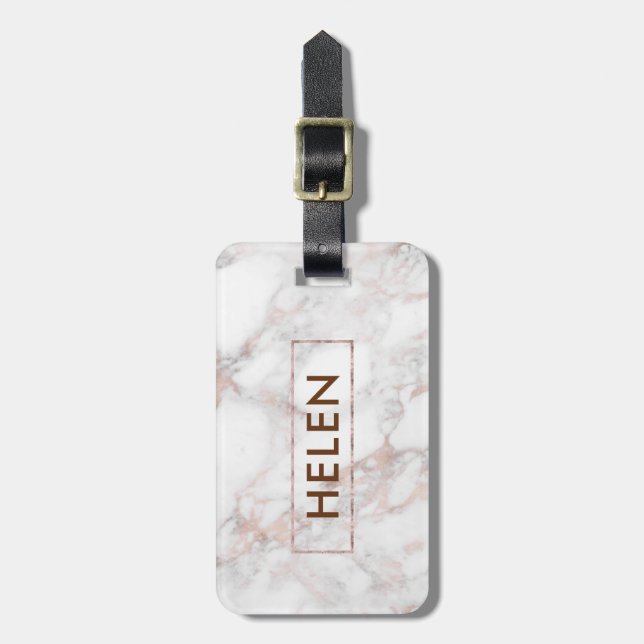 Fancy Rose-gold Faux Marble Luggage Tag (Front Vertical)
