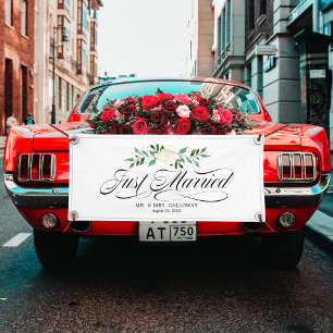 Fancy Rose Just Married Car Banner