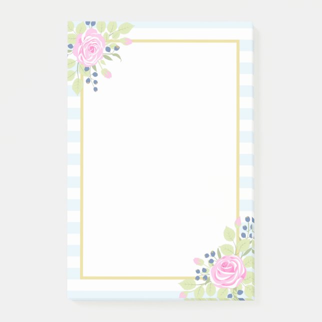 Fancy Roses Blueberry Blue Stripes Post-it® Notes (Front)