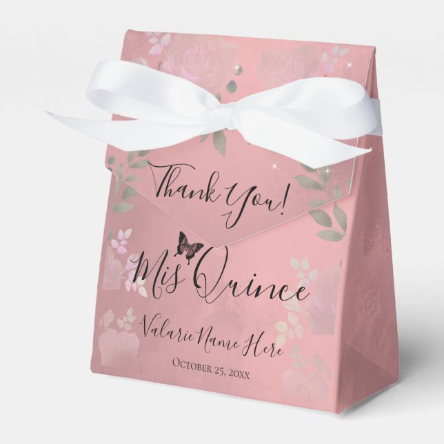 Fancy Roses Quinceanera Gold Favour Box (Front Side)