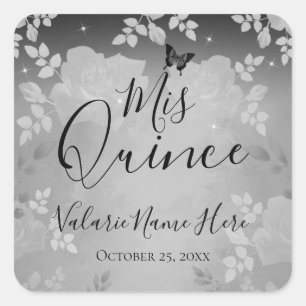 Fancy Roses Quinceanera Silver Square Sticker