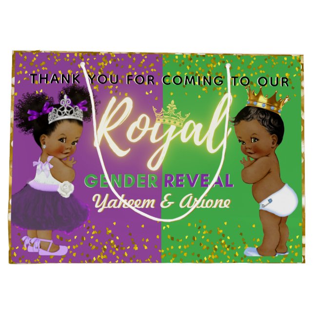 Fancy Royal African Gender Reveal Purple & Green Large Gift Bag (Back)