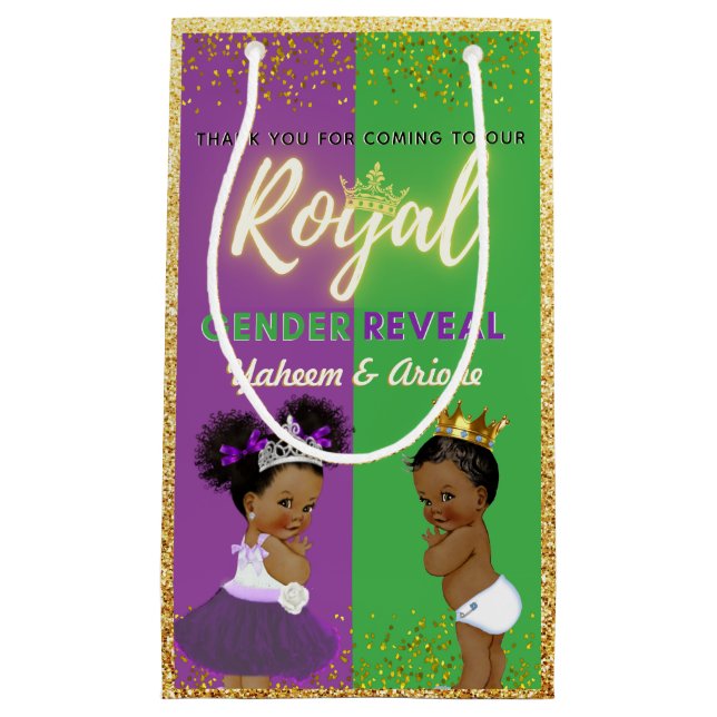 Fancy Royal African Gender Reveal Purple & Green Small Gift Bag (Front)