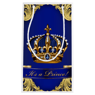 Fancy Royal Blue Gold Prince Baby Shower Small Gift Bag