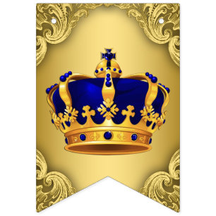 Fancy Royal Blue Gold Prince Crown Baby Shower Bunting