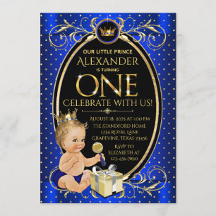 Fancy Royal Prince First Birthday Party Invitation