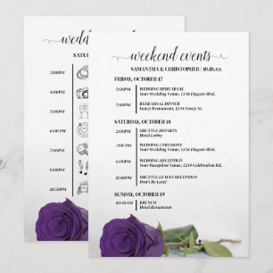 Fancy Royal Purple Rose Wedding Events & Timeline Programme