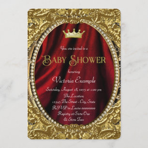 Fancy Royal Red and Gold Prince Baby Shower Invitation