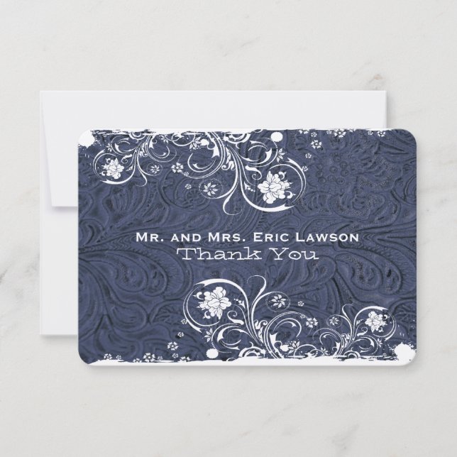Fancy Rustic Blue Leather Look Thank You (Front)
