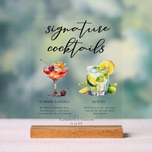 Fancy Sangria Mojito Signature Cocktails Wedding Acrylic Sign