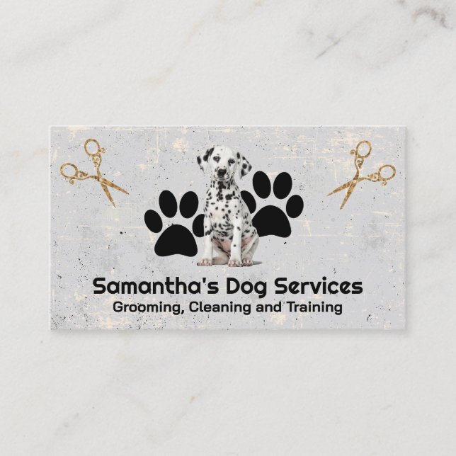 Fancy Scissors | Dog Paw | Dalmatians Puppy Business Card (Front)