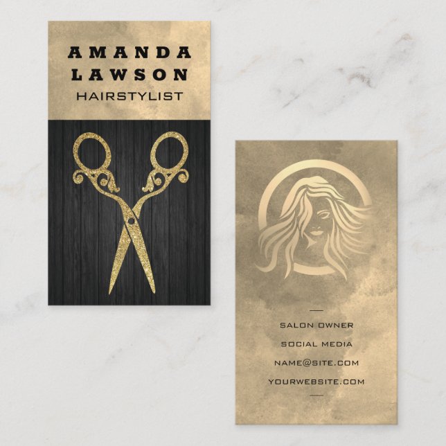 Fancy Scissors | Wood  Business Card (Front/Back)