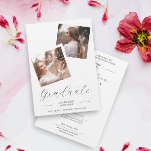 Fancy Script 2 Photos Collage Graduation Invitation