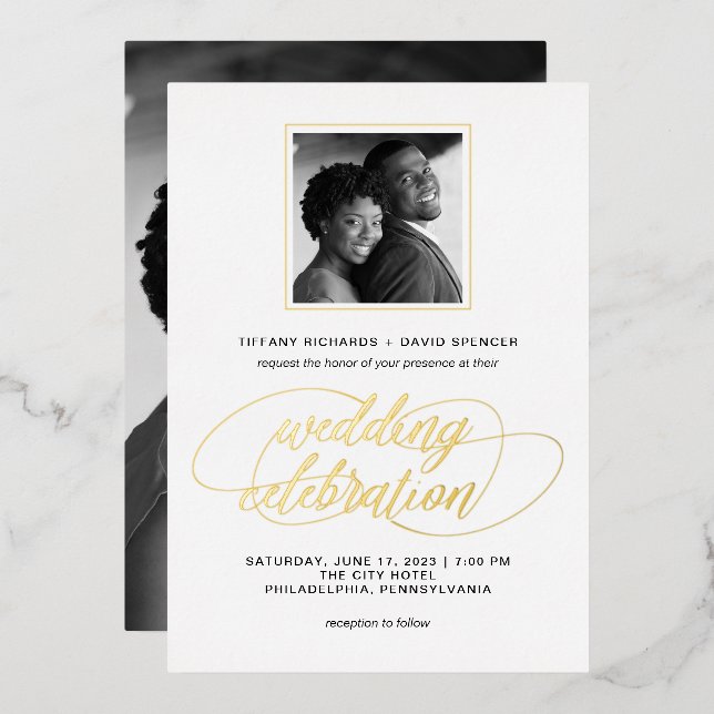 Fancy Script and Photo | Wedding Gold (Front/Back)