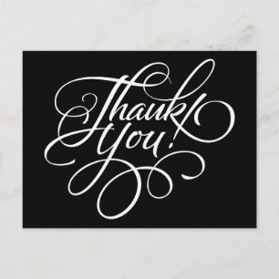 Fancy Script Black and White Thank You Card