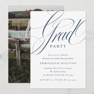 Fancy Script Blue Graduation Party Invitation