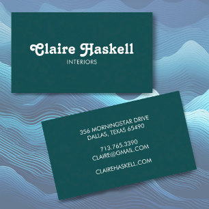 Fancy Script Blue Teal White Chic Minimal Business Card