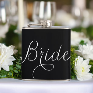 Fancy Script Bride {black and white} Hip Flask