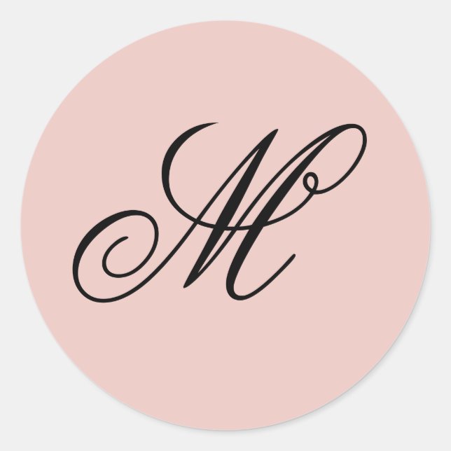 Fancy Script Calligraphy Blush and Black Monogram Classic Round Sticker (Front)