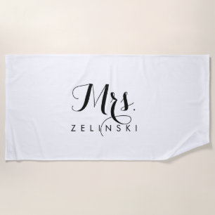 Fancy Script Calligraphy Minimalist Beach Towel