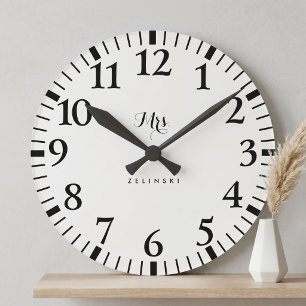Fancy Script Calligraphy Minimalist Wall Round Clock