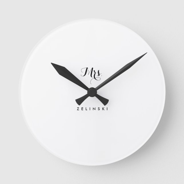 Fancy Script Calligraphy Minimalist Wall Round Clock (Front)