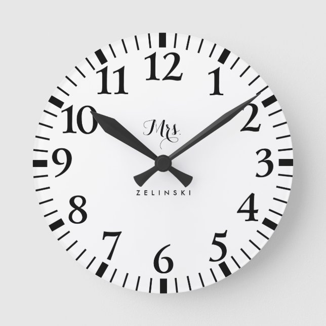 Fancy Script Calligraphy Minimalist Wall  Round Clock (Front)