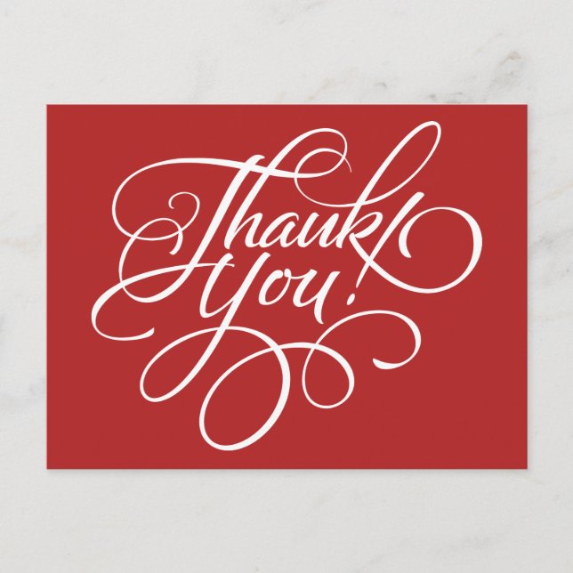 Fancy Script Christmas Red Thank You Card (Front)