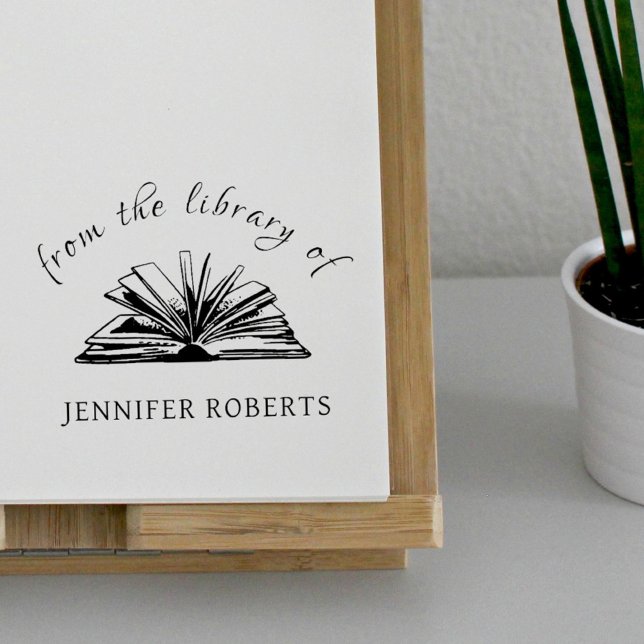 Fancy Script Classic Custom Name Library Book Rubber Stamp (Creator Uploaded)