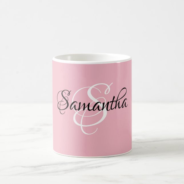 Fancy Script Customised Pink Colour Monogram - Coffee Mug (Center)