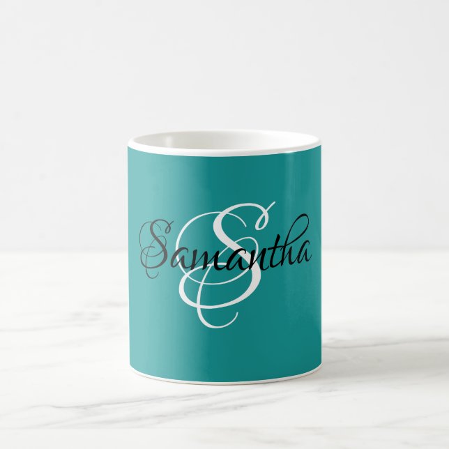 Fancy Script Customised Teal Colour Monogram - Coffee Mug (Center)