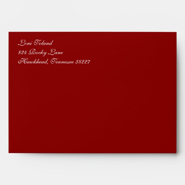 Fancy Script Dark Red A7 Return Address Envelopes (Front)