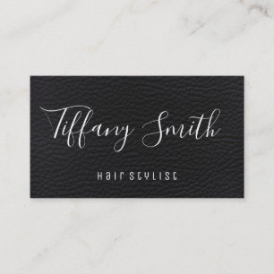Fancy Script Font   Leather   Hair Stylist Business Card