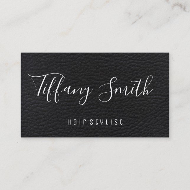 Fancy Script Font | Leather | Hair Stylist Business Card (Front)