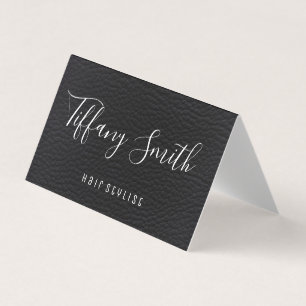 Fancy Script Font   Leather   Hair Stylist Business Card