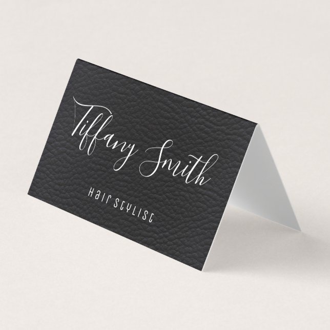 Fancy Script Font | Leather | Hair Stylist Business Card (Front)