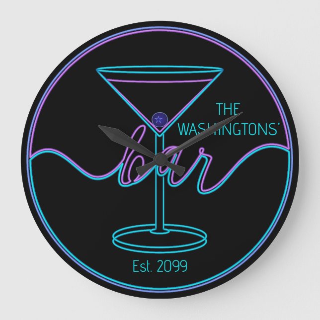 Fancy Script Fun Bar Large Wall Clock (Front)