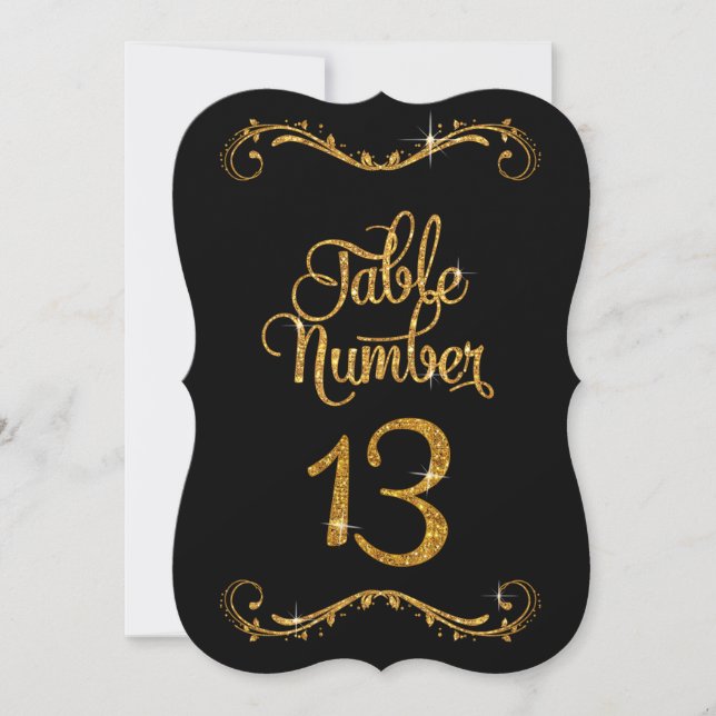 Fancy Script Glitter Table Number 13 Receptions (Front)