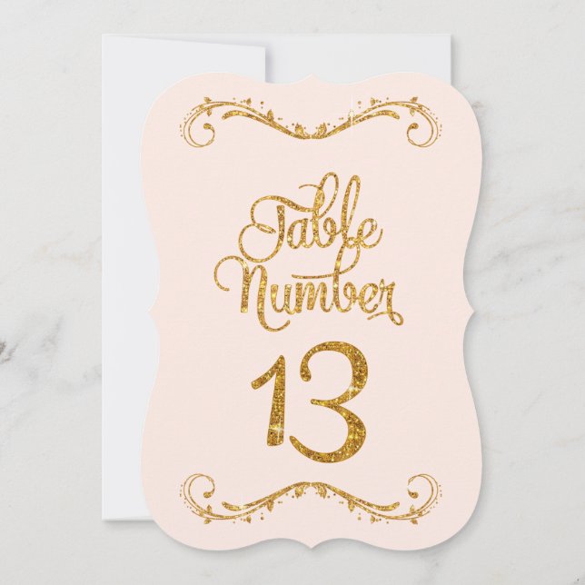 Fancy Script Glitter Table Number 13 Weddings (Back)