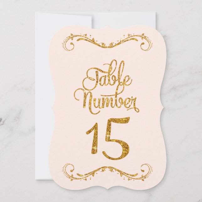 Fancy Script Glitter Table Number 15 Weddings (Back)