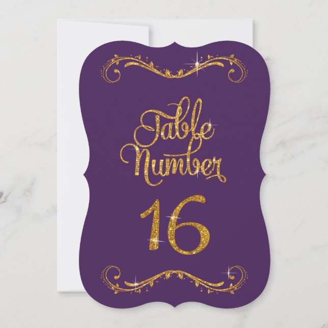 Fancy Script Glitter Table Number 16 Formal Dinner (Back)