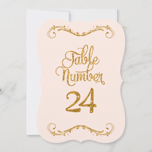 Fancy Script Glitter Table Number 24 Weddings (Back)
