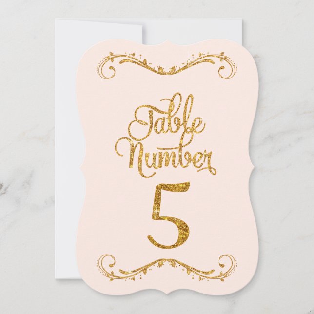 Fancy Script Glitter Table Number 5 Weddings (Front)