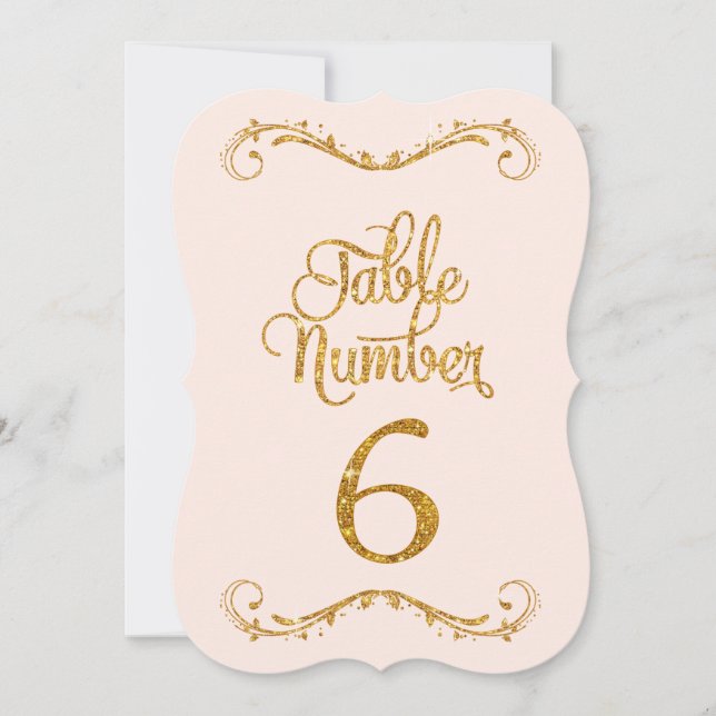 Fancy Script Glitter Table Number 6 Weddings (Front)