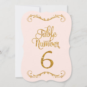 Fancy Script Glitter Table Number 6 Weddings