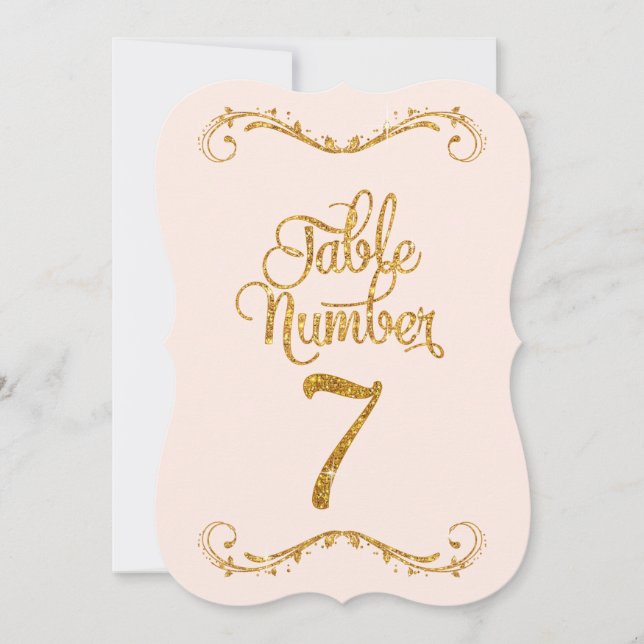 Fancy Script Glitter Table Number 7 Weddings (Front)