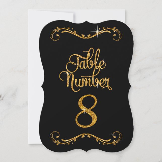 Fancy Script Glitter Table Number 8 Receptions (Front)